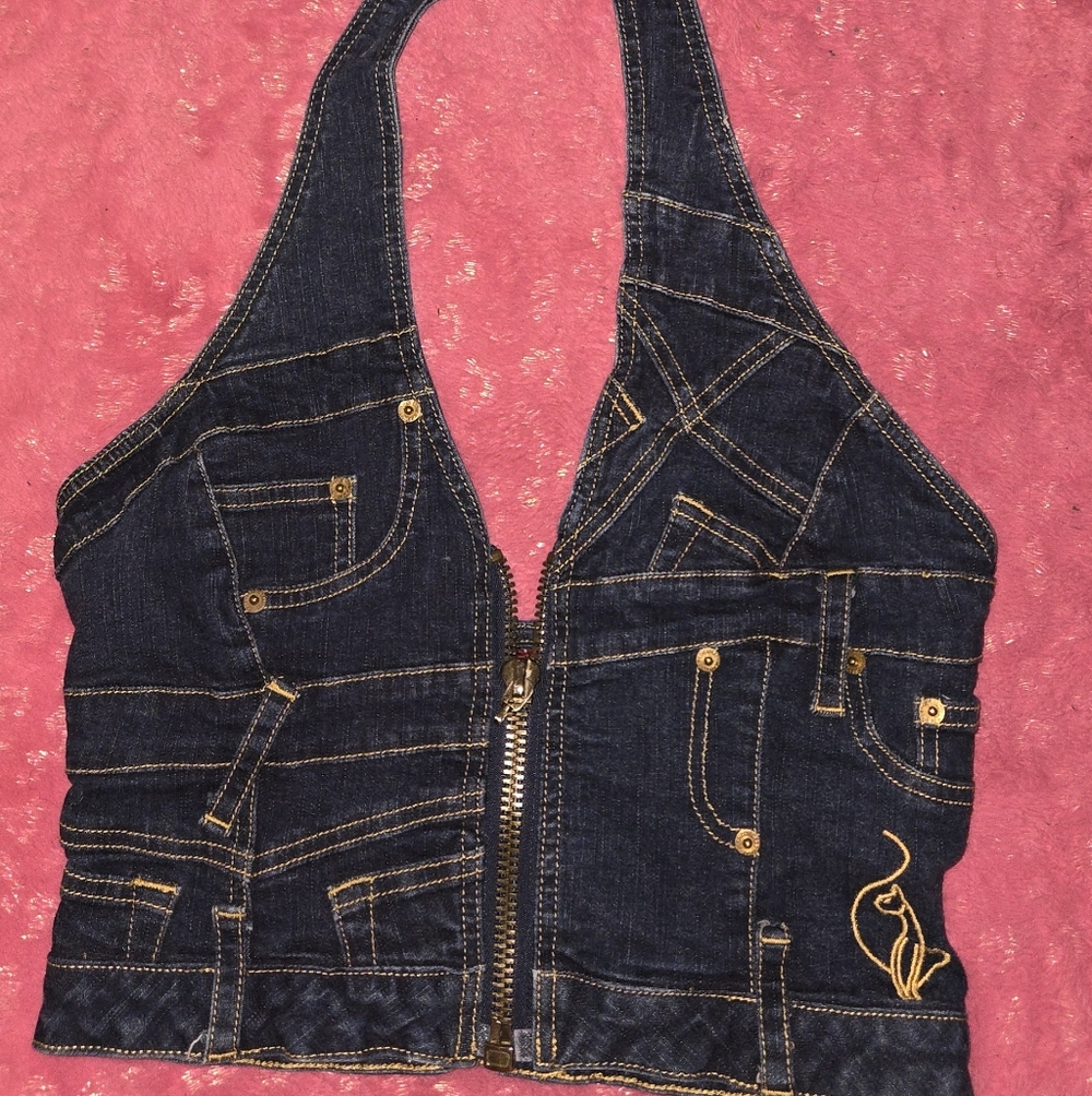 Y2K Baby Phat Denim Halter Top Size L